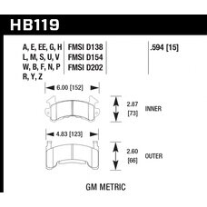 Колодки тормозные HB119EE.594 HAWK Blue 42; GM Metric 15mm