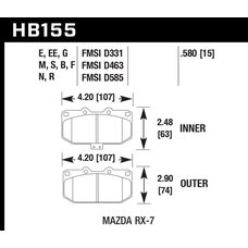 Колодки тормозные HB155EE.580 HAWK Blue 42; Mazda RX-7 15mm