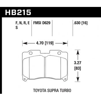 Колодки тормозные HB215E.630 HAWK Blue 9012; Toyota Supra Turbo 16mm