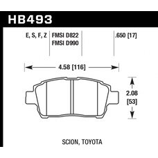 Колодки тормозные HB493S.650 HAWK HT-10; Scion, Toyota 17mm