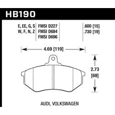 Колодки тормозные HB190EE.600 HAWK Blue 42; Audi, Volkswagon 15mm