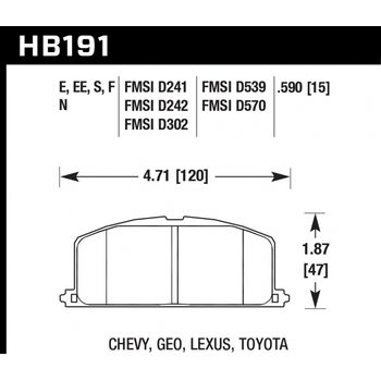 Колодки тормозные HB191EE.590 HAWK Blue 42; Toyota 15mm