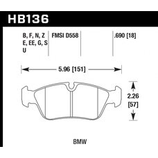 Колодки тормозные HB136EE.690 HAWK Blue 42; BMW 18mm