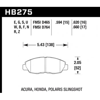 Колодки тормозные HB275R.620 HAWK Street Race передние Honda Civic, Accord