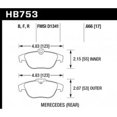 Колодки тормозные HB753R.666 HAWK Street Race; 17mm зад MB C W204; GLK W204