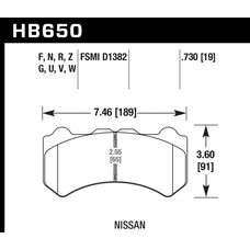 Колодки тормозные HB650Z.730 HAWK PC  передние NISSAN Skyline GTR R35 2008-> ; HPB тип 6;