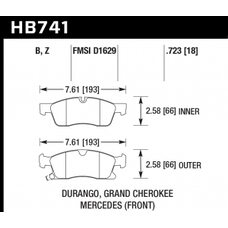 Колодки тормозные HB741Z.723 HAWK PC; 19mm MB ML350, GL350, GL450