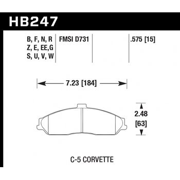 Колодки тормозные HB247EE.575 HAWK Blue 42; C-5 Corvette 15mm