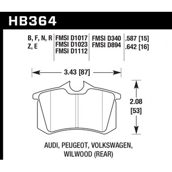 Колодки тормозные HB364E.587 HAWK Blue 9012 Audi A3, A4, A6, A8, S3, S4, S6, S8 & TT - Rear