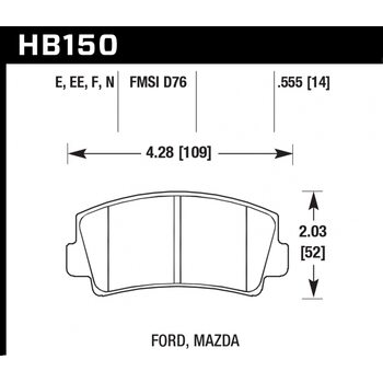 Колодки тормозные HB150E.555 HAWK Blue 9012 Mazda   14 mm