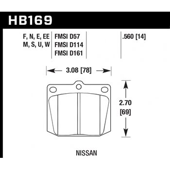 Колодки тормозные HB169EE.560 HAWK Blue 42; Nissan 14mm