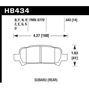 Колодки тормозные HB434E.543 HAWK Blue 9012 Subaru (Rear)   14 mm