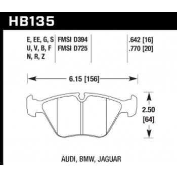 Колодки тормозные HB135N.770 HAWK HP+ передние BMW M3 E46 / M3 3.0 E36