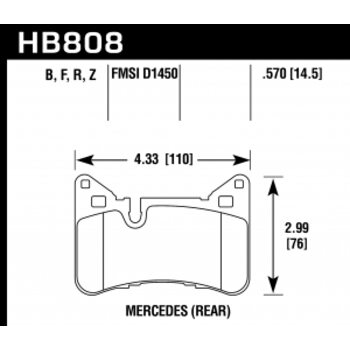Колодки тормозные HB808F.570 HAWK HPS   Mercedes-Benz C63 AMG Black Series задние