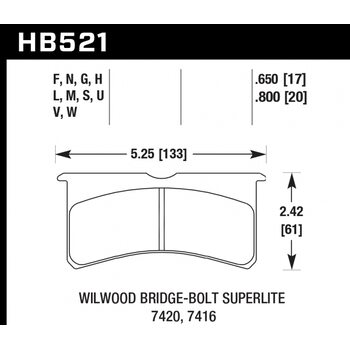Колодки тормозные HB521L.800 HAWK MT-4 Wilwood 6 порш. 4 порш. 20 mm