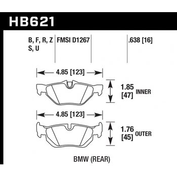 Колодки тормозные HB621S.638 HAWK HT-10 BMW (Rear) 16 mm BMW E90/E91/E92 318/320/325/330/E87 130i  R
