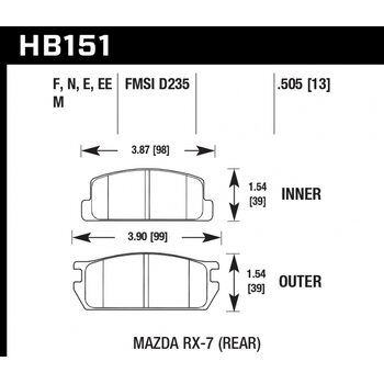 Колодки тормозные HB151EE.505 HAWK Blue 42; Mazda RX-7 (Rear) 13mm