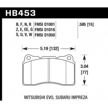 Колодки тормозные HB453F.585 HAWK HPS передние MMC Lancer Evo V-X / SUBARU WRX STI / MEGAN RS