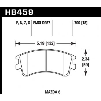 Колодки тормозные HB459S.700 HAWK HT-10; Mazda 6 18mm