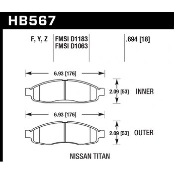 Колодки тормозные HB567F.694 HAWK HPS  передние INFINITI QX56 / Nissan Armada, Pathfinder до 2006 г.