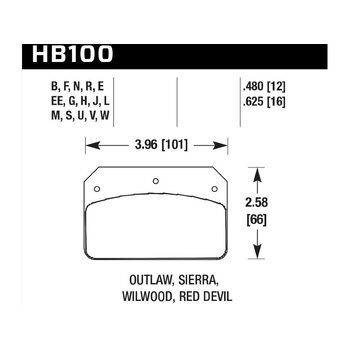 Колодки тормозные HB100V.480 HAWK DTC-50; Wilwood DL, Outlaw, Sierra 12mm