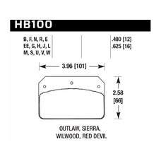 Колодки тормозные HB100W.625 HAWK DTC-30; Wilwood DL, Outlaw, Sierra 16mm