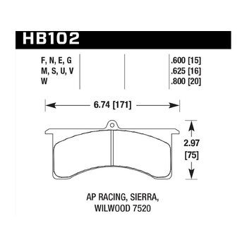 Колодки тормозные HB102G.625 HAWK DTC-60; AP Racing 6, Sierra/JFZ, Wilwood 16mm