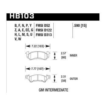 Колодки тормозные HB103V.590 HAWK DTC-50; GM Intermediate 15mm