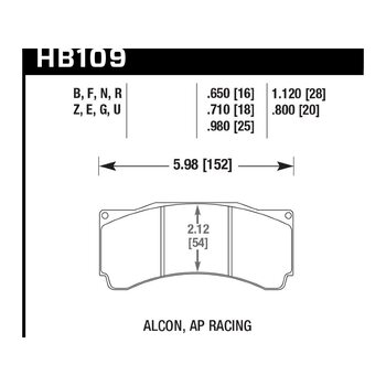 Колодки тормозные HB109U.980 HAWK DTC-70 (БЕЗ УШКА) PROMA 6 порш; StopTech; AP RACING; HPB тип 25 mm