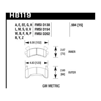 Колодки тормозные HB119S.594 HAWK HT-10 GM Metric 15 mm