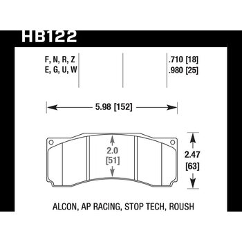 Колодки тормозные HB122W.980 HAWK DTC-30 AP Racing, Alcon 25 mm