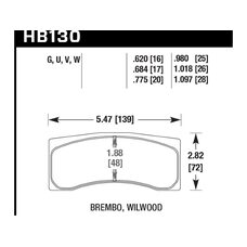 Колодки тормозные HB130U.980 HAWK DTC-70 Brembo, Wilwood 25 mm