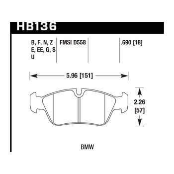 Колодки тормозные HB136G.690 HAWK DTC-60 передние BMW 3 (E36) / Z3