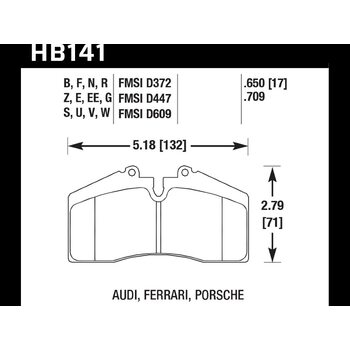 Колодки тормозные HB141Q.650 HAWK DTC-80; Porsche, Stop Tech 17mm