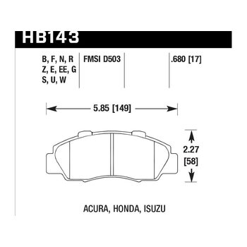 Колодки тормозные HB143EE.680 HAWK Blue 42; Honda 17mm