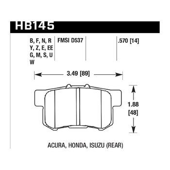 Колодки тормозные HB145E.570 HAWK Blue 9012 Acura/Honda (Rear) 14 mm