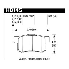 Колодки тормозные HB145S.570 HAWK HT-10 Acura/Honda (Rear) 14 mm