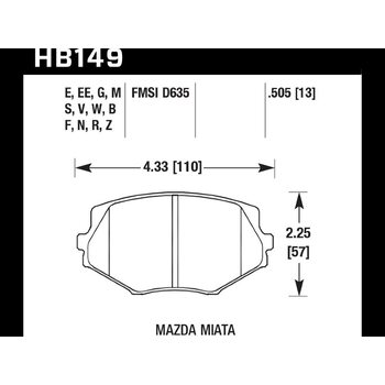 Колодки тормозные HB149E.505 HAWK Blue 9012 Mazda Miata MX-5 1.8L 13 mm