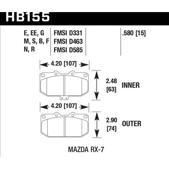 Колодки тормозные HB155N.580 HAWK HP+ передние MAZDA RX-7