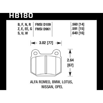 Колодки тормозные HB180EE.560 HAWK Blue 42; Subaru, BMW, Nissan, Mitsubishi (Rear) 14mm