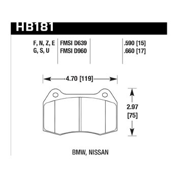 Колодки тормозные HB181G.590 HAWK DTC-60 передние Nissan Skyline GT-R R33 / R34; Honda Integra DC5