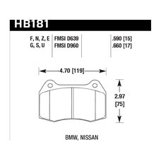 Колодки тормозные HB181S.660 HAWK HT-10 передние Nissan Skyline GT-R R33 / R34; Honda Integra DC5