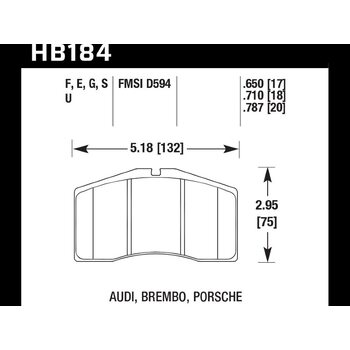 Колодки тормозные HB184G.650 HAWK DTC-60; Porsche 17mm