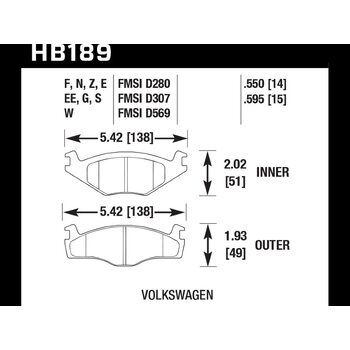 Колодки тормозные HB189E.595 HAWK Blue 9012 Volkswagon 15 mm