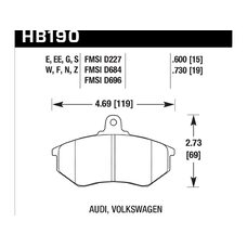 Колодки тормозные HB190E.600 HAWK Blue 9012 передние VW Golf II,III