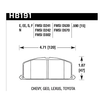 Колодки тормозные HB191S.590 HAWK HT-10 Toyota 15 mm