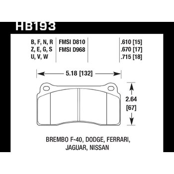 Колодки тормозные HB193S.670 HAWK HT-10 Brembo 17 mm
