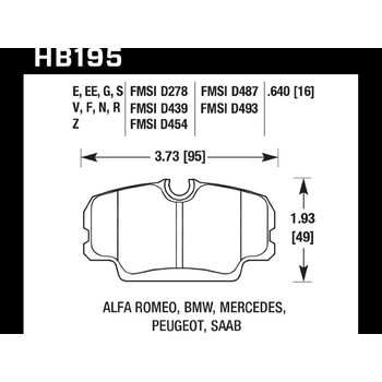 Колодки тормозные HB195E.640 HAWK Blue 9012 BMW E30 16 mm