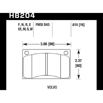 Колодки тормозные HB204W.615 HAWK DTC-30; Volvo 16mm