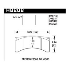 Колодки тормозные HB208G.708 HAWK DTC-60 Brembo F3000 18 mm